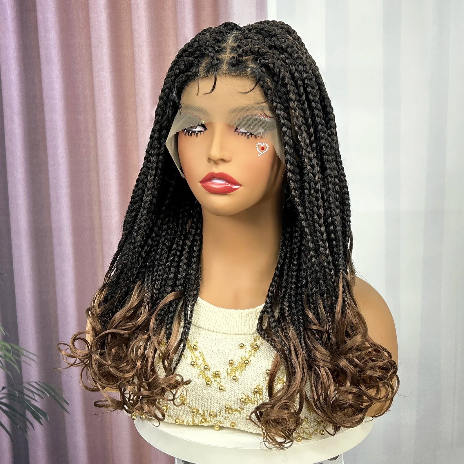 Ombre Synthetic Lace Front Square Knotless Box Braided Wig with Wavy Ends Lace Frontal Braids Wig with Baby Hair for Black Women