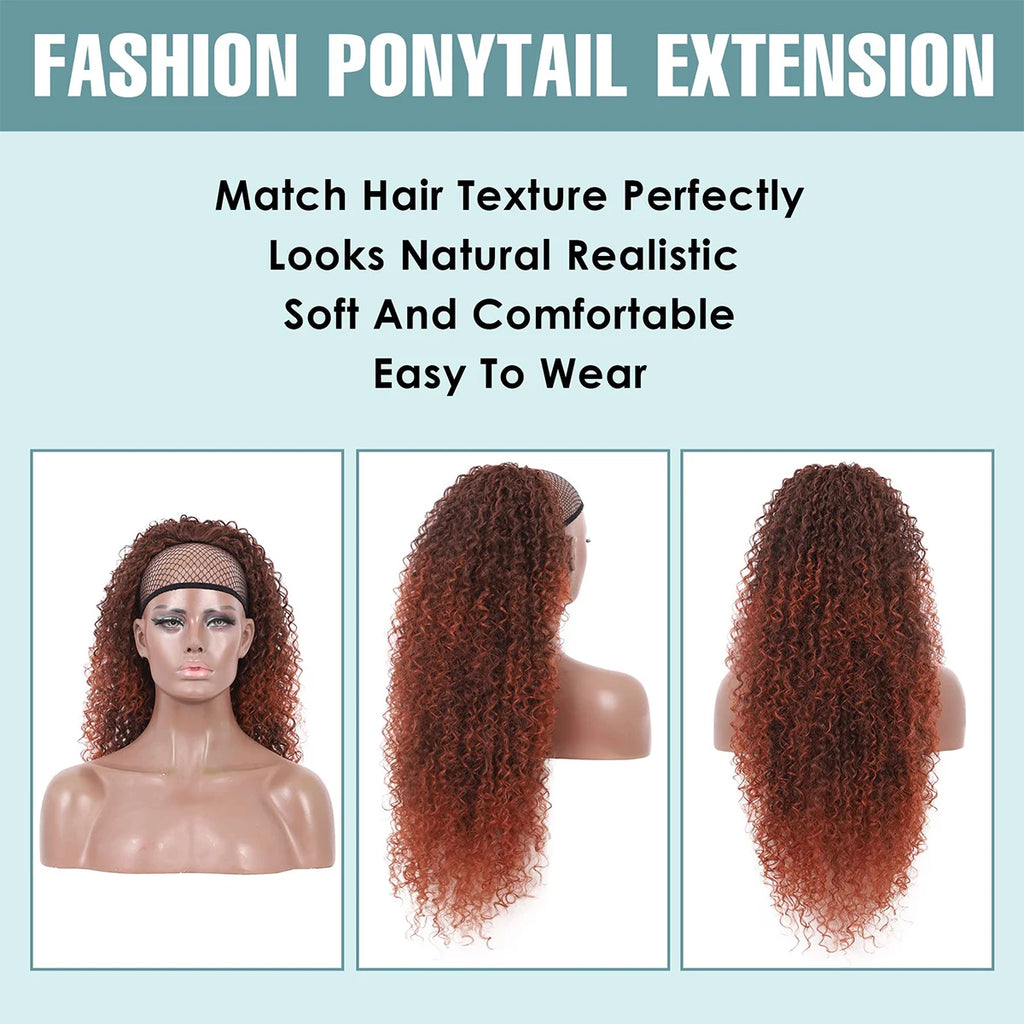 DUTRIEUX Drawstring Ponytail Deep Curly  Synthetic Clip Ponytail Extension Protective Afro Kinky Curly Hair Pieces for Women