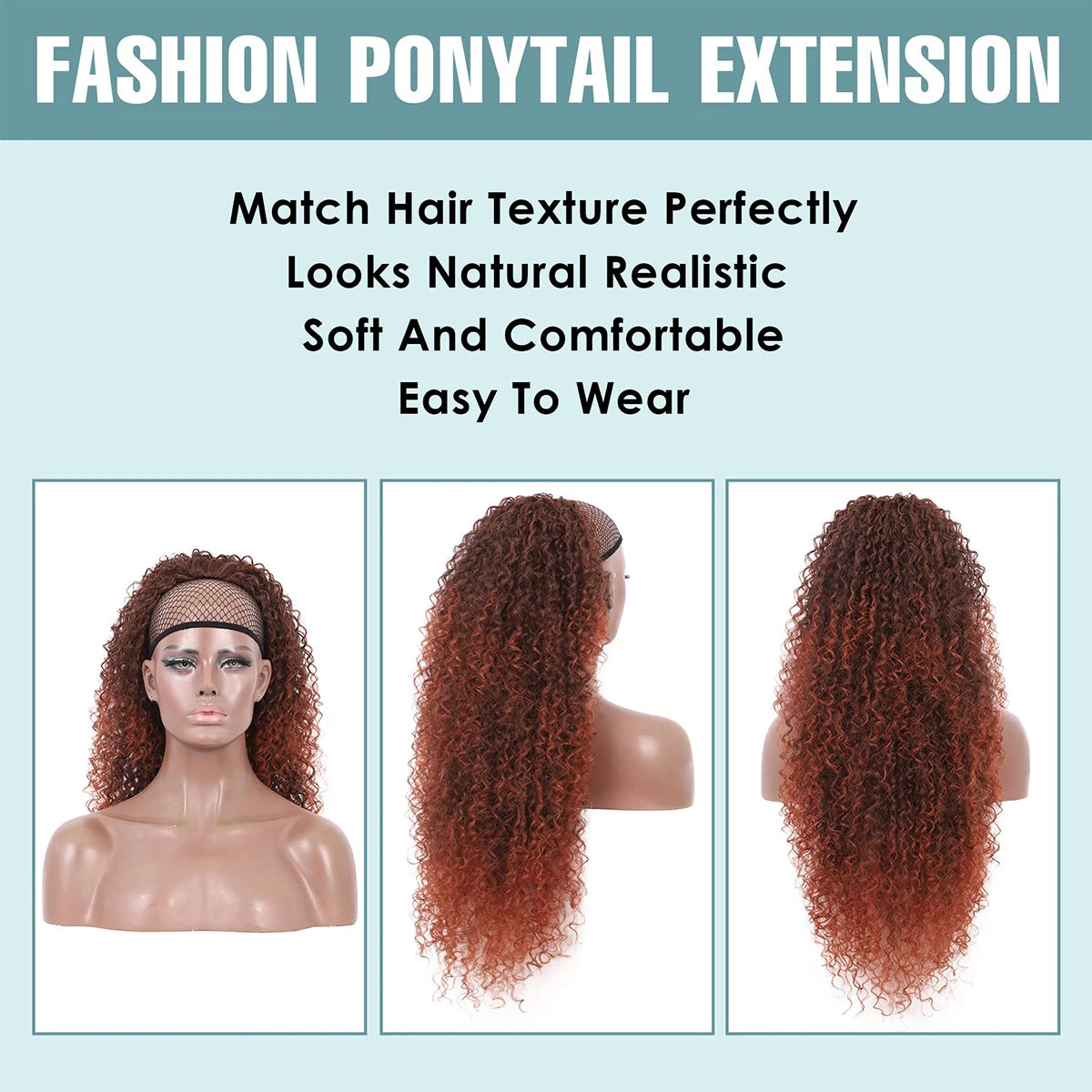 DUTRIEUX Drawstring Ponytail Deep Curly  Synthetic Clip Ponytail Extension Protective Afro Kinky Curly Hair Pieces for Women