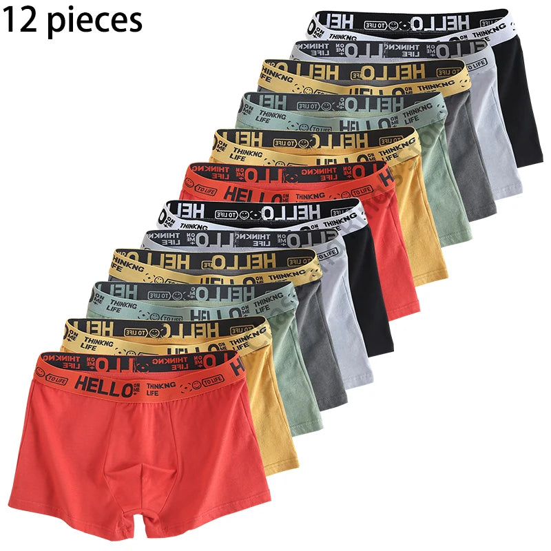 12 pieces Mens Underwear Men Cotton Underpants Male Pure Men Panties Shorts Breathable Boxer Shorts Comfortable soft Plus size
