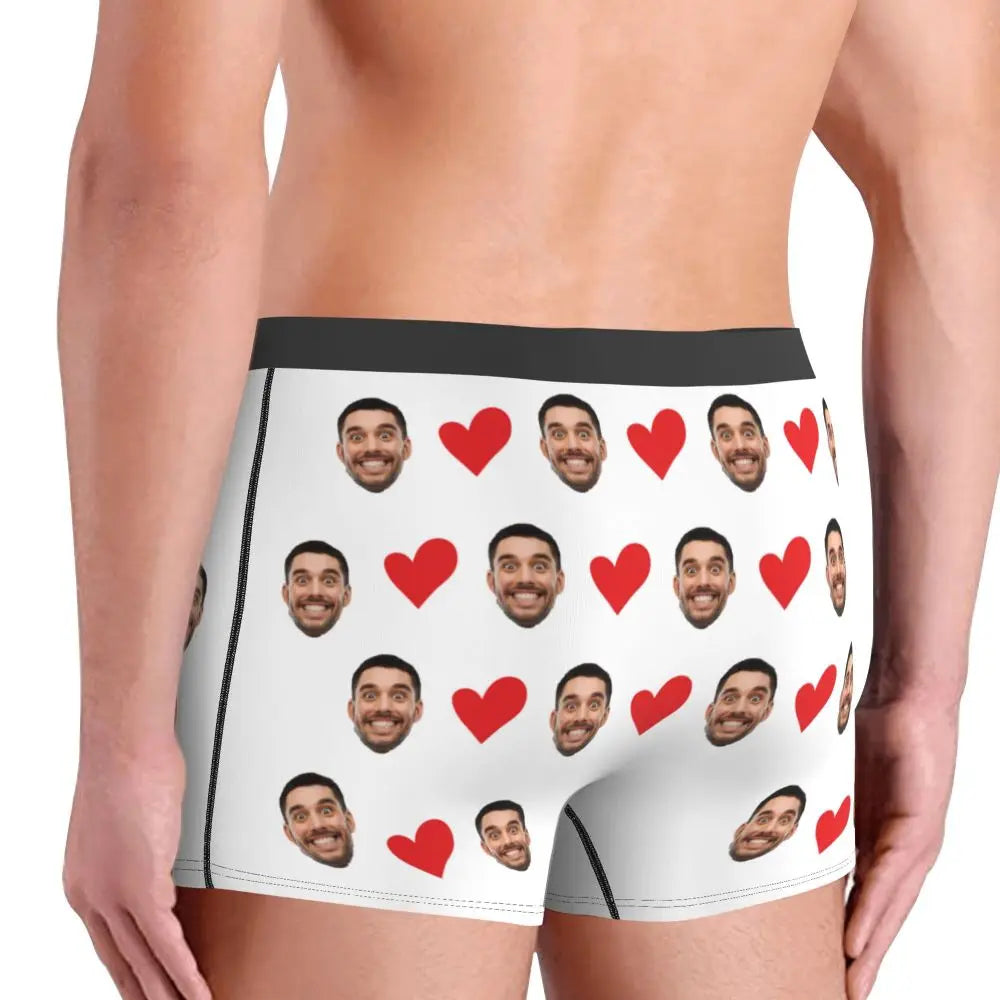 Personalized Face Photo Underwear - Custom Heart Boxer Briefs - Custom Men Briefs - Gift For Husband - Anniversary Gift for Dad