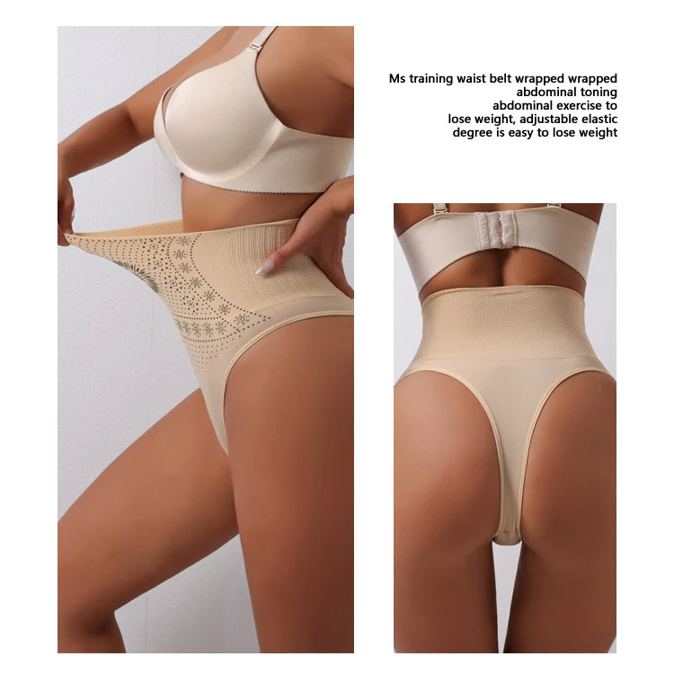 Flarixa 1/2/3Pcs Women Seamless High Rise Thongs Panties Printed Tummy Contol Panty Double Layer Shaping Underwear