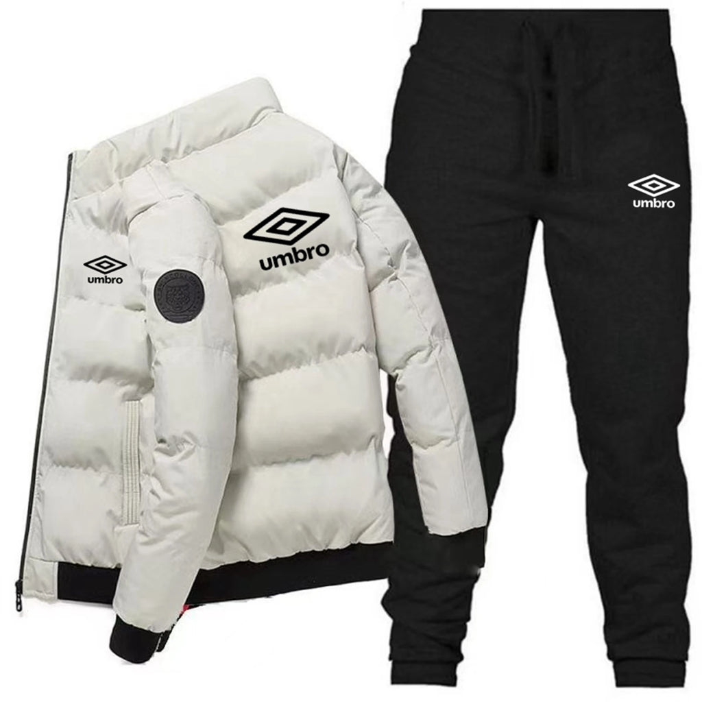 2025 Winter Fashion Umbro Men's High-quality Polyester Fiber Zip-up Warm and Windproof Jacket and Trousers Set