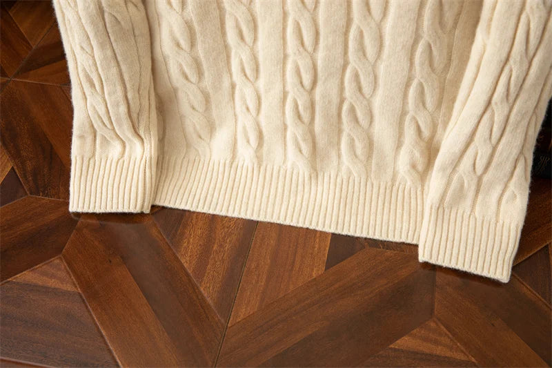 Autumn and winter new wool sweater men's round collar pure color pullover jacquard thick sweater loose cashmere sweater