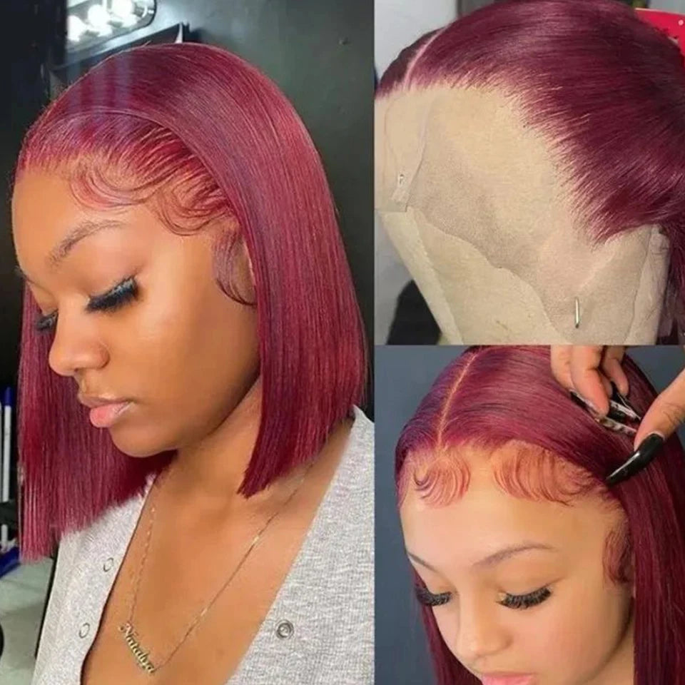 Straight Bob 100% Human Hair Lace Wig For Women Brazilian Remy Hair Middle Part Lace Easy Wear T Part Lace Wigs Clearance Sales