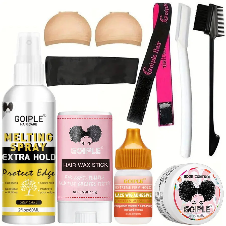 GOIPLE Waterproof Wig Glue Adhesive Extra Hold Melting Spray for Lace Front Hair Wax Stick Edge Control Gel Wig Installation Kit