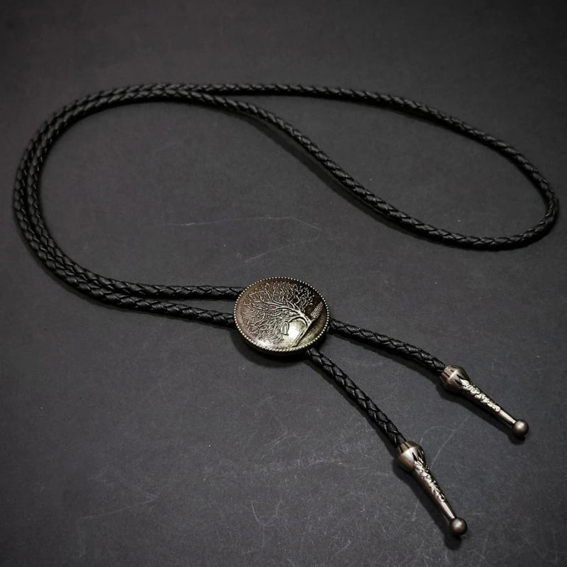 Unisex Metal Pendant Bolo Tie Western Leather Cord Adjustable Necktie Necklace