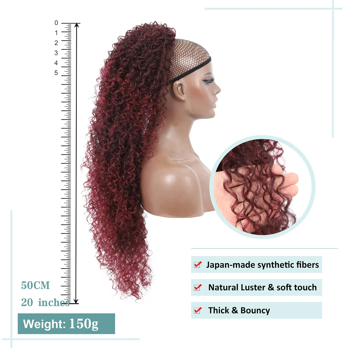 DUTRIEUX Drawstring Ponytail Deep Curly  Synthetic Clip Ponytail Extension Protective Afro Kinky Curly Hair Pieces for Women