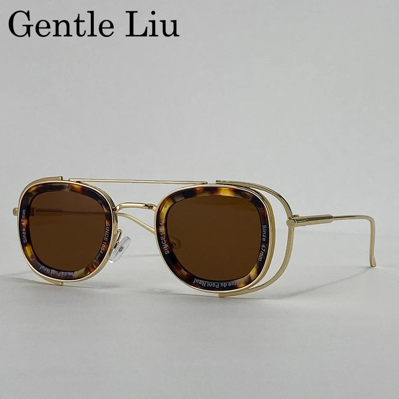 Steampunk Square Pilot Sunglasses Men 2025 Luxury Brand Retro Metal Frame Sun Glasses For Male Double Beam Eyewear UV400 Shades
