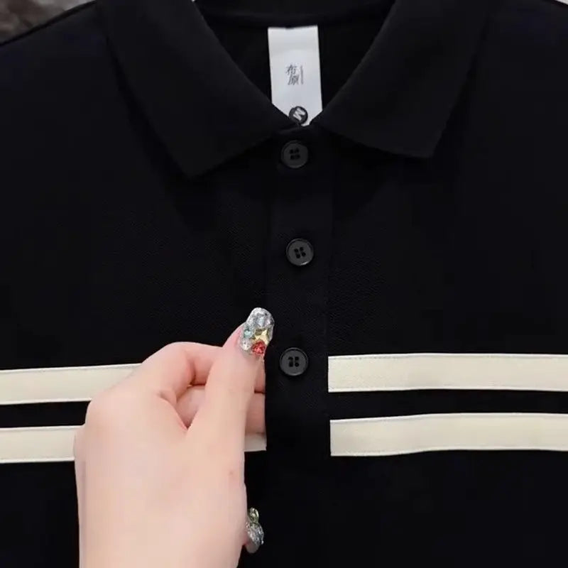 Men's Spliced   striped Polo Shirt Short-sleeved Summer Fashion T-shirt