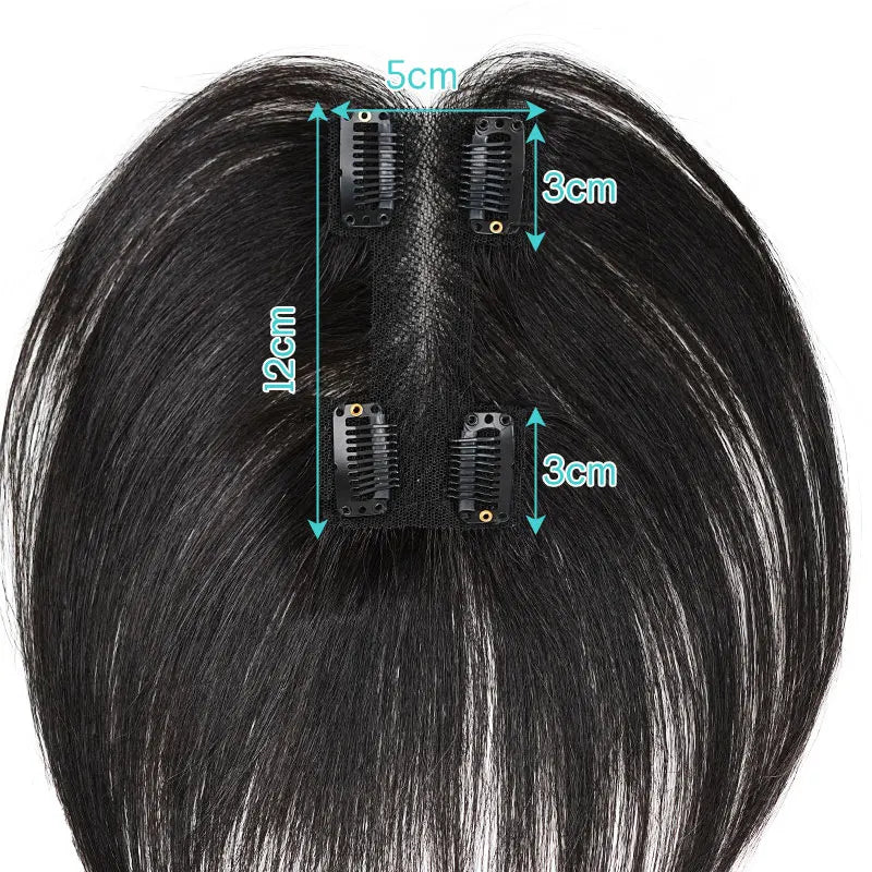 25cm 100% Human Hair 4clips Women's Natural Forehead Whitening Hair Enhancement Head Curtain 3D Eight Character Air Bangs