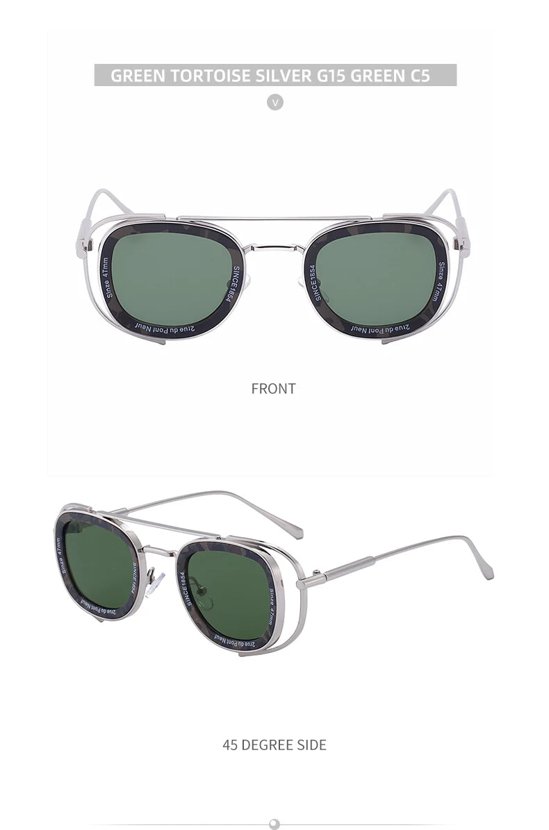 Steampunk Square Pilot Sunglasses Men 2025 Luxury Brand Retro Metal Frame Sun Glasses For Male Double Beam Eyewear UV400 Shades