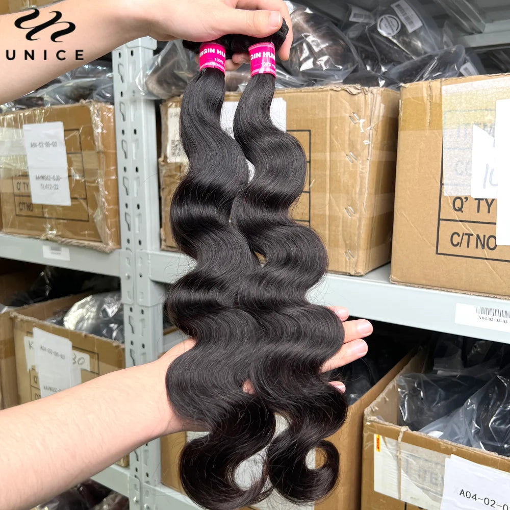 UNICE Hair Body Wave Bundles With 5X5 HD Lace Closure Human Hair Bundles With 4X4 Lace Closure 8-30 Inch Human Hair Weave Bundle