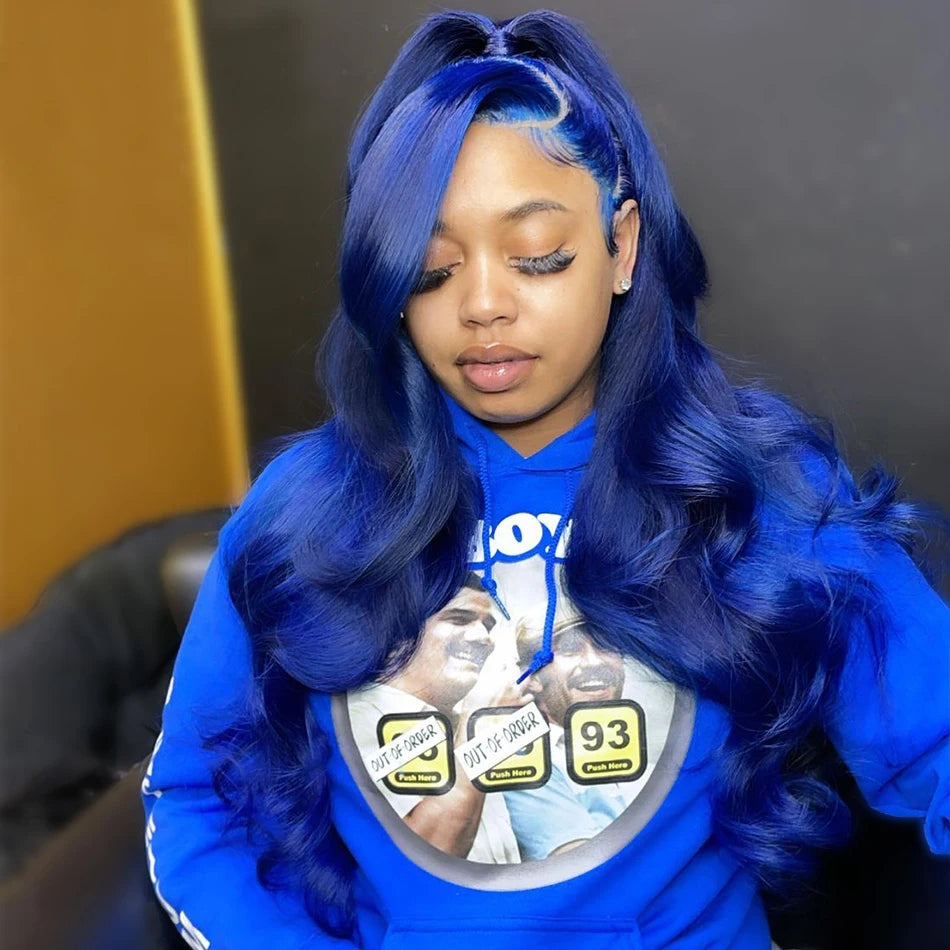 Dark Blue Lace Front Human Hair Wigs 13x4 Brazilian Glueless Body Wave Transparent Lace Frontal Wig For Women Sale Pre Plucked