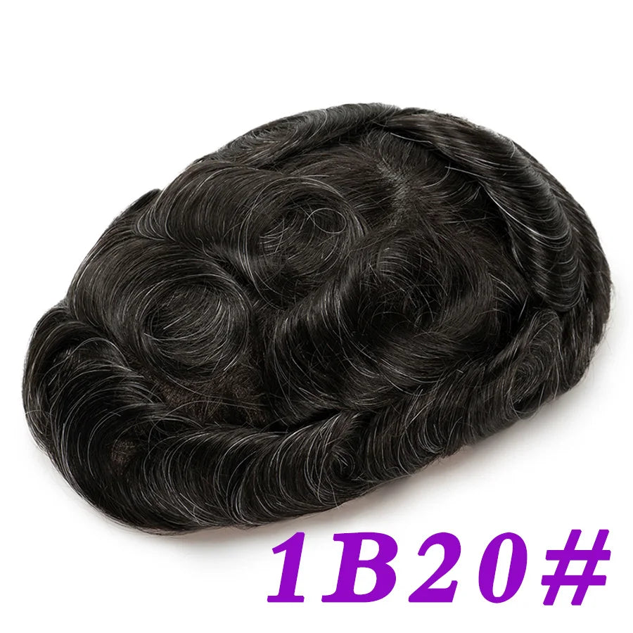 Men Toupees Real Hair Replacement Systems Thin Skin base Indian Human Remy Hair Toupee with Tapes Hairpiece Male Wig Touchcolor