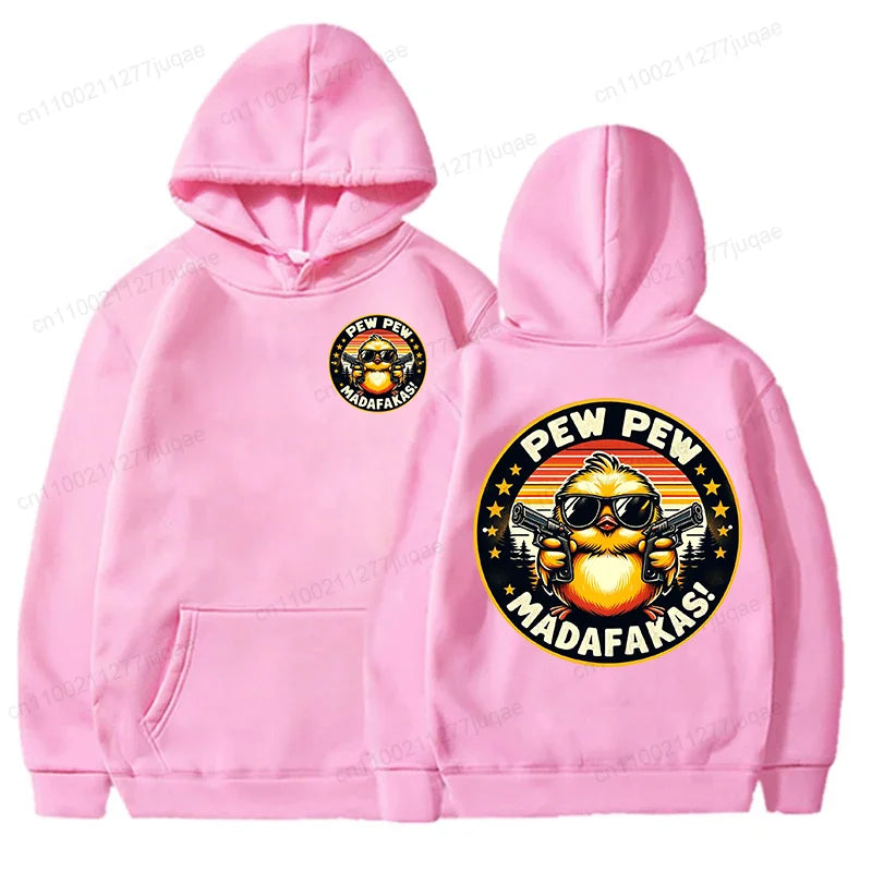Pew Pew Madafakas Men's Hoodies Cute Chick Funny Graphic Sweatshirts Tops Trendy Streetwear Male Oversized Hooded Hoodie Clothes