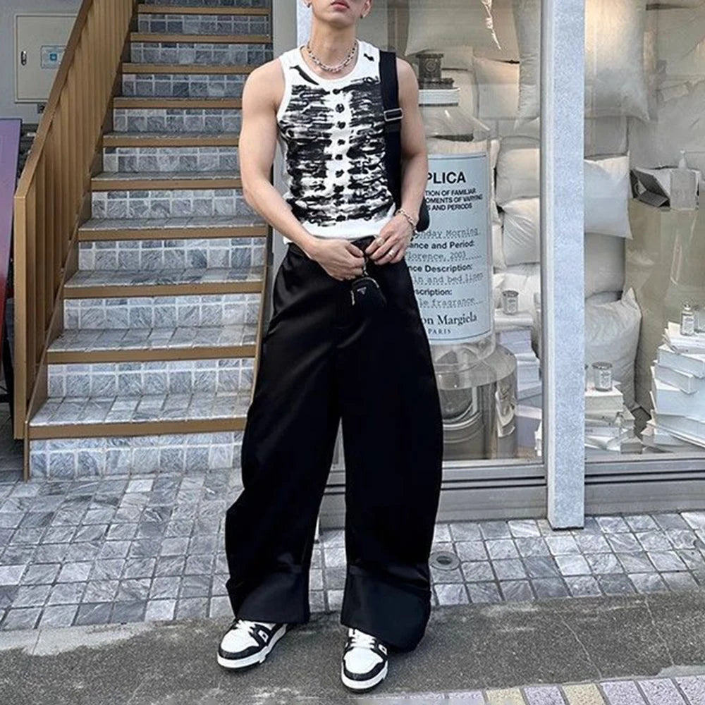 Mens Street Tie-Dye Tight-Fitting Sports Vest Genderless Sexy Fashion Youth Trendy Casual Printed Comfortable Vest Unisex