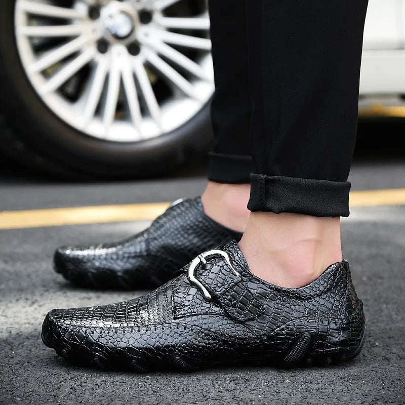 Crocodile Skin Loafer Shoes Men Genuine Leather Slip-on Moccasins Handmade Male Outdoor Casual Shoes Drive Walk Luxury Leisure