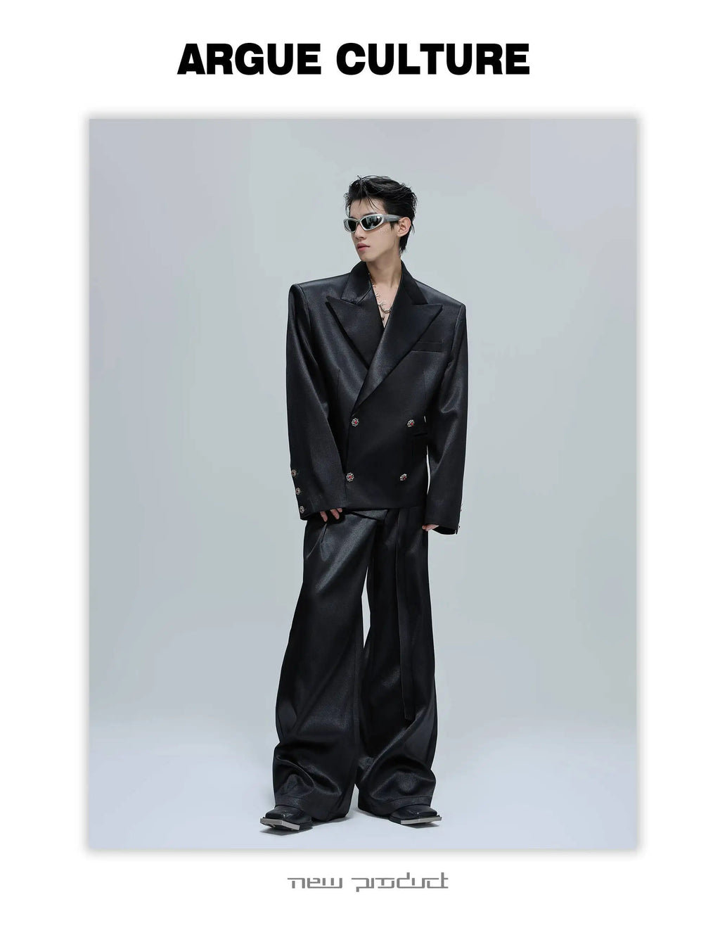 FEWQ Niche Design Men's Suit Sets Lapel Double Breatsed Silhouette Glossy Blazers Wide Leg Belt Chc Button Male Trousers 24K6098