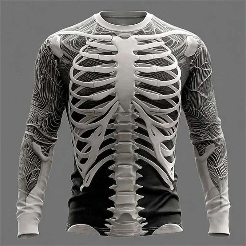 2026 New Men's Creative Muscle Texture Print T-Shirt Quick-Dry Crew Neck Long Sleeve Top Men's Casual Long Sleeve Pullover
