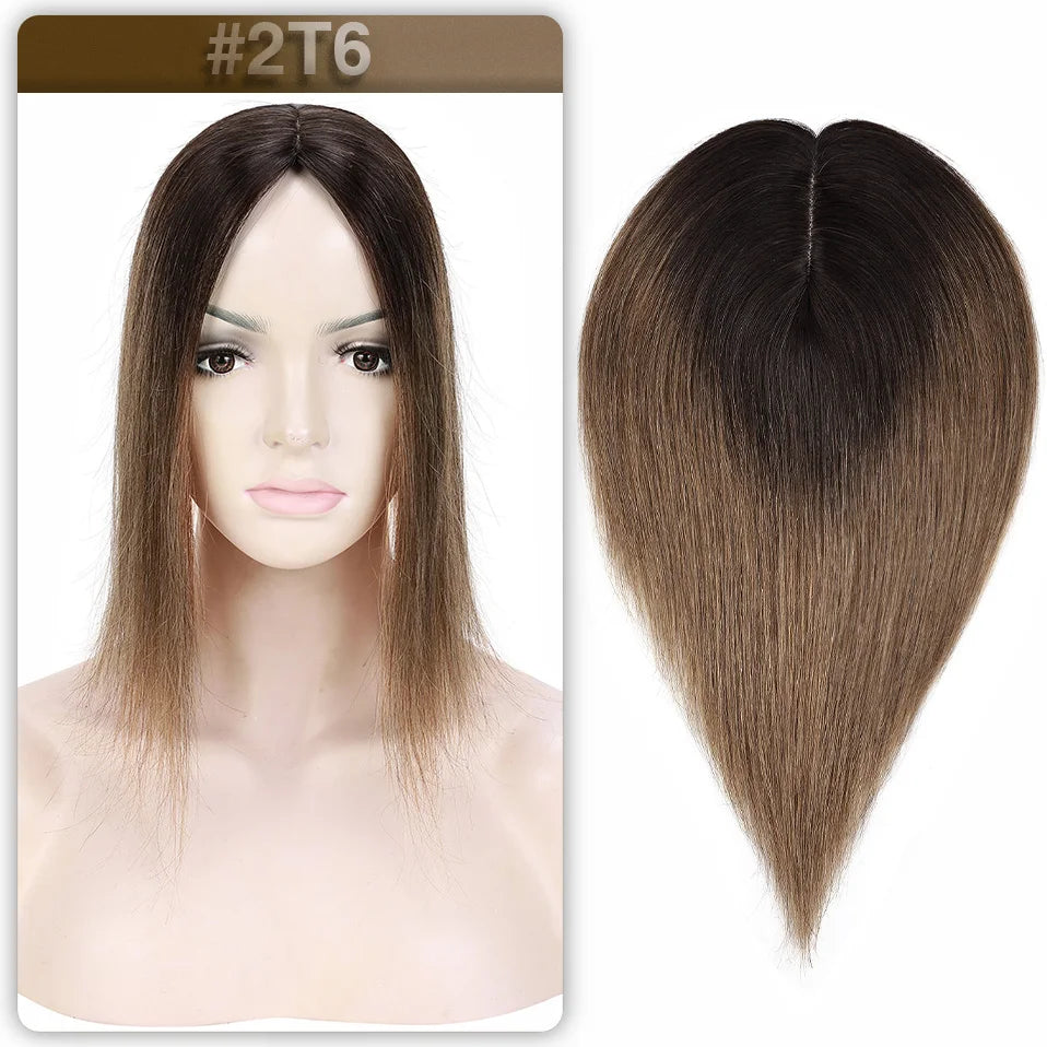 S-noilte 7x13cm Real Hair Toppers Silk Base Natural Hair Wig 100% Human Hair Prosthesis woman Brown Wigs Clip In Hair Extensions