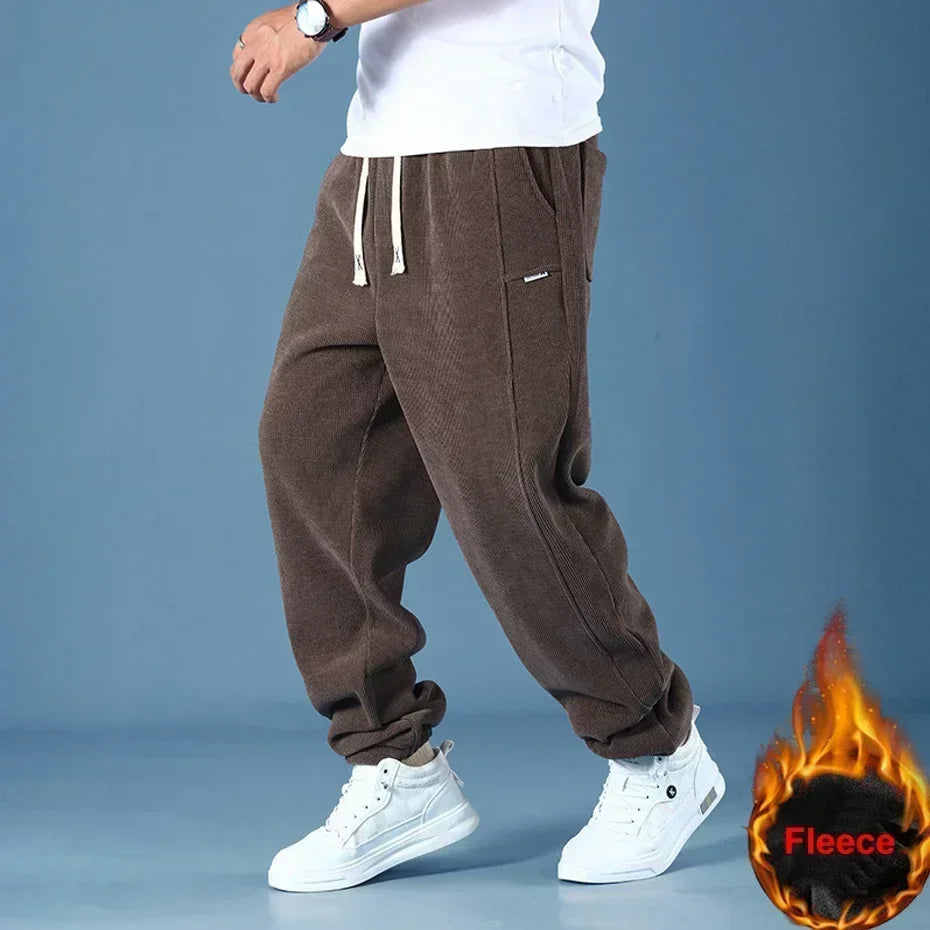 Extral Big Size Corduroy Pants Men Fleece Lined Warm Thick Sweatpant Jogger Male Winter Plus Velvet Trouser Large Plus 10XL 12XL