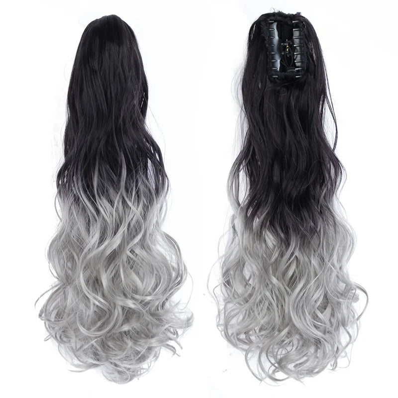 Curly Ponytail Extension Claw Clip in 24" Ponytail Hair Extension Synthetic Wavy Ponytail Extension Fluffy Natural Hairpieces
