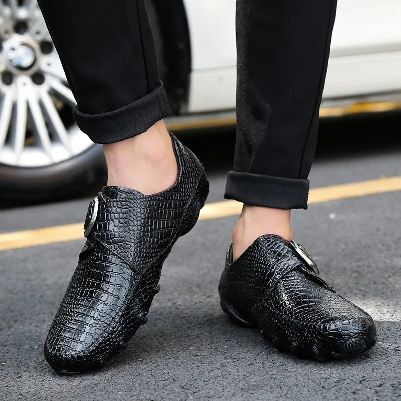Crocodile Skin Loafer Shoes Men Genuine Leather Slip-on Moccasins Handmade Male Outdoor Casual Shoes Drive Walk Luxury Leisure
