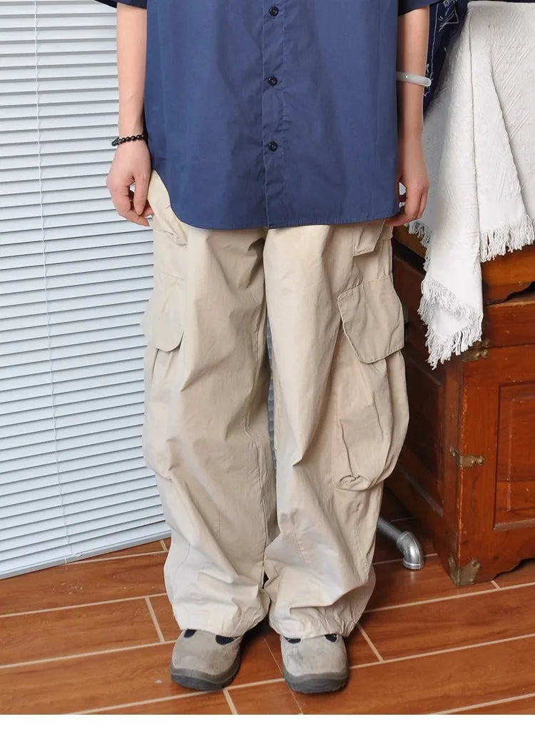 Heavyweight Wide Leg Workwear Trousers CityBoy Hong Kong Style Multi-Pocket Loose Straight Casual Shape Men's Pants
