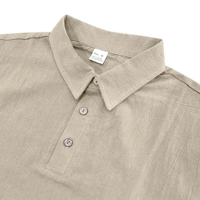 2025Summer New Men's Shirt British Style Loose Trendy Breathable Linen Casual Polo Collar Series POLO Shirt Short Sleeve