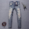 2023 Spring and Autumn New Classic Fashion Solid Color Ripped Small Foot Pants Men's Casual Comfort Elastic High Quality Jeans