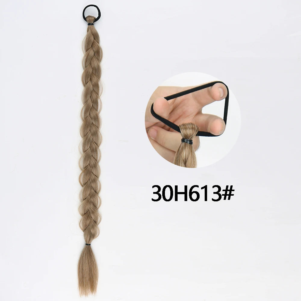 Synthetic Braided Ponytail Extensions Blonde Hairpiece Long Pony Tail With Hair Tie Rubber Band Hair Blonde For Women