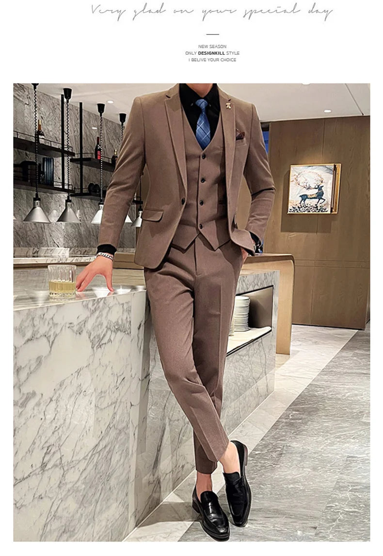 2025 Suit (blazer+vest+pants) Fashion Business Casual Hosts The Korean Version of The British Style Slim Gentleman Wedding