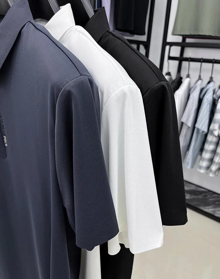 High end brand short sleeve polo shirt men's 2025 summer new trend embossed design casual ice silk breathable lapel Paul T-shirt