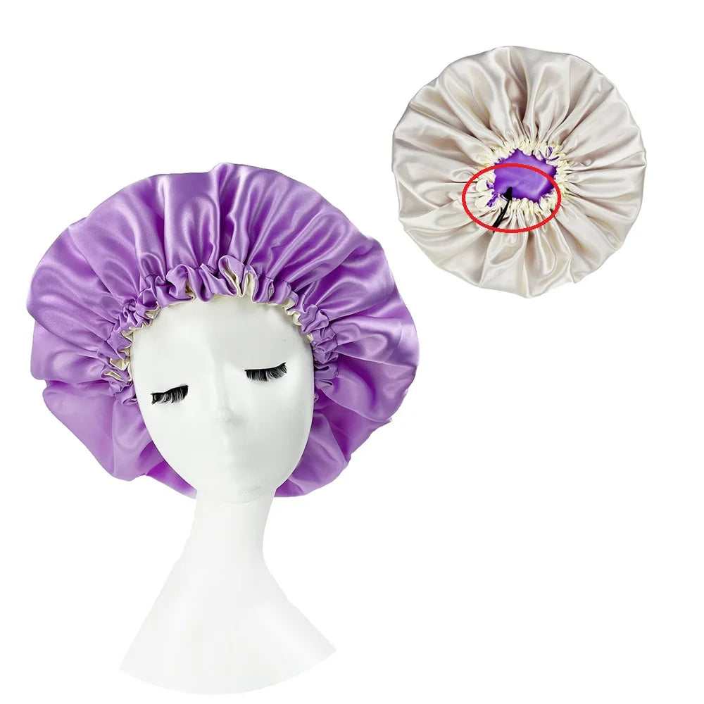 New Solid Women Satin Bonnet Fashion Stain Silky Big Bonnet for Lady Sleep Cap Headwrap Hat Hair Wrap Accessories Wholesale
