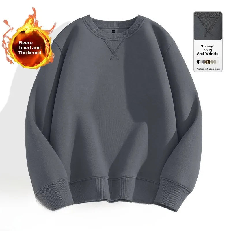 Loose Fit  Color Hoodl Sweatirt Long Sve round Ne Men's Autumn Winter Heavyweight Comfortable Antibacterial Ba...