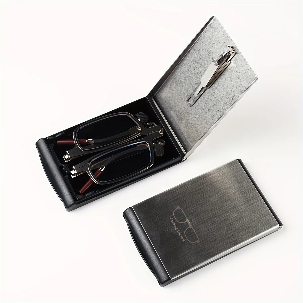 Portable Foldable Reading Glasses That Can Be Attached to the Back of a Phone as a Phone Stand, Minimalist Style Stainless Steel Reading Glasses, +100 to +400, Unisex