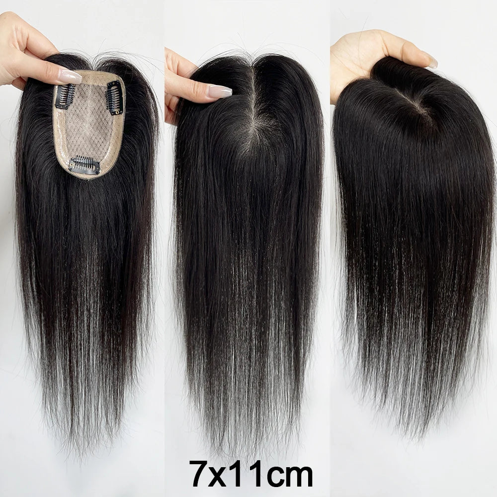 5 Sizes Silk Base Virgin Human Hair Women Topper Natural Scalp Top Black Color For White Women Small Base Seamless Hairpieces
