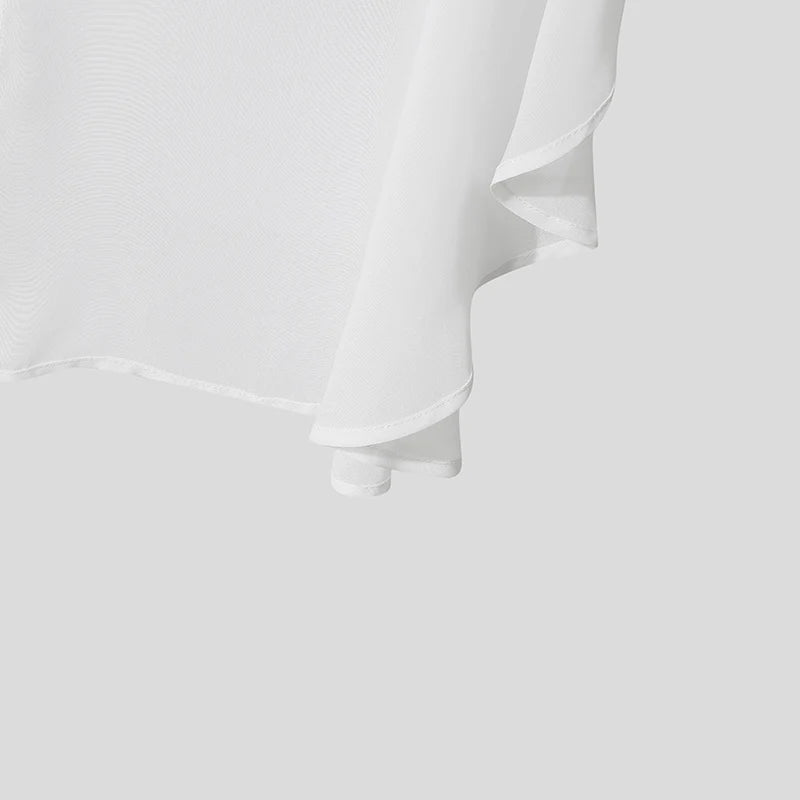 INCERUN Men Irregular T Shirt Solid Color Chiffon Turtleneck Ruffle Male Tee Tops Streetwear Loose Fashion Casual Men Clothing