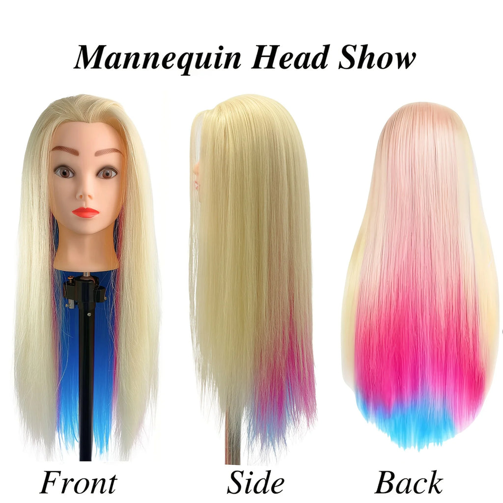 Mannequin head with colorful hair 26 inches, high temperature synthetic hair, for braiding hair practice and modeling display
