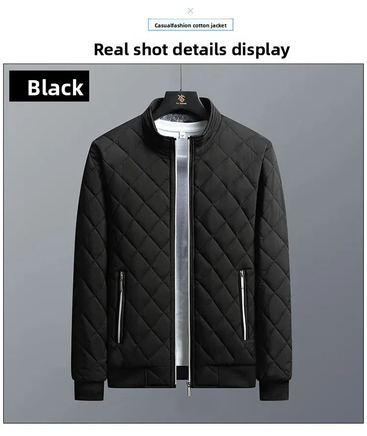 Men's Winter Jacket Stand Collar Fleece Lined Cotton Casual Fashion Warm Loose Short Style Youth Popular Polyester Fabric