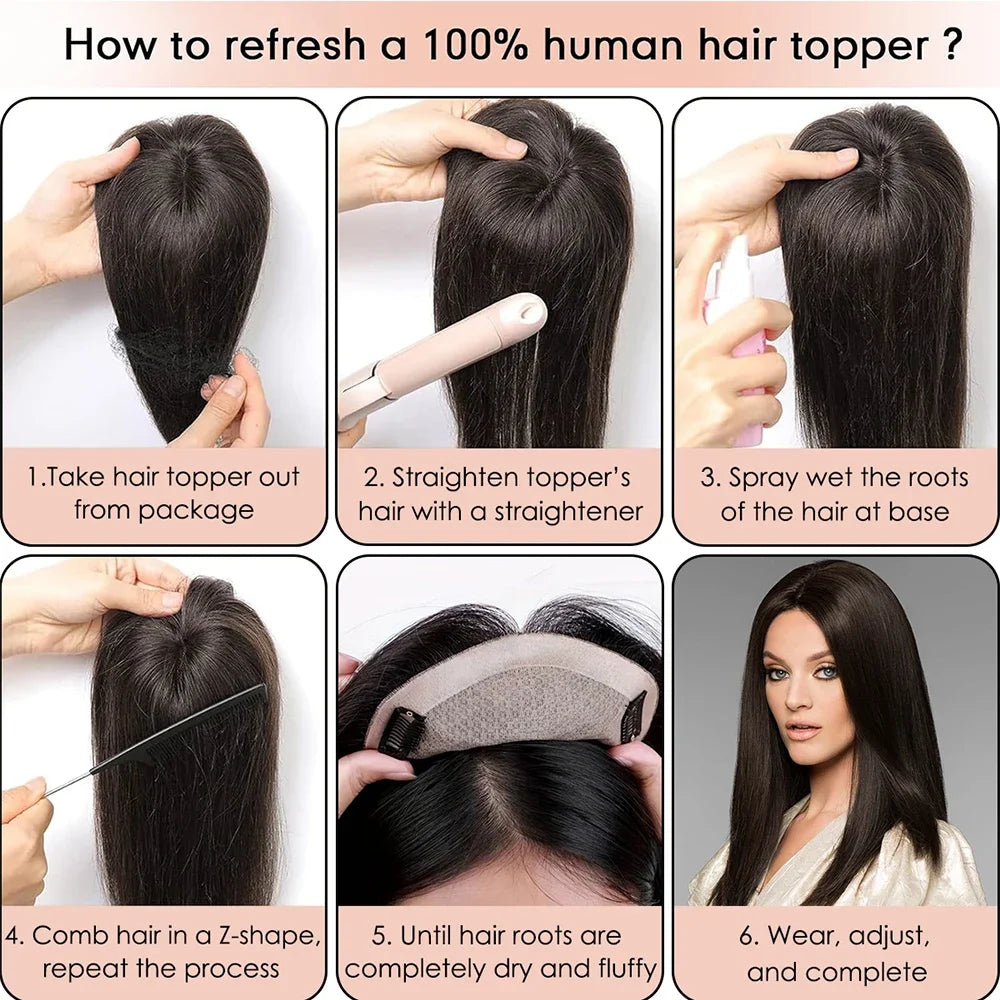 5 Sizes Silk Base Virgin Human Hair Women Topper Natural Scalp Top Black Color For White Women Small Base Seamless Hairpieces