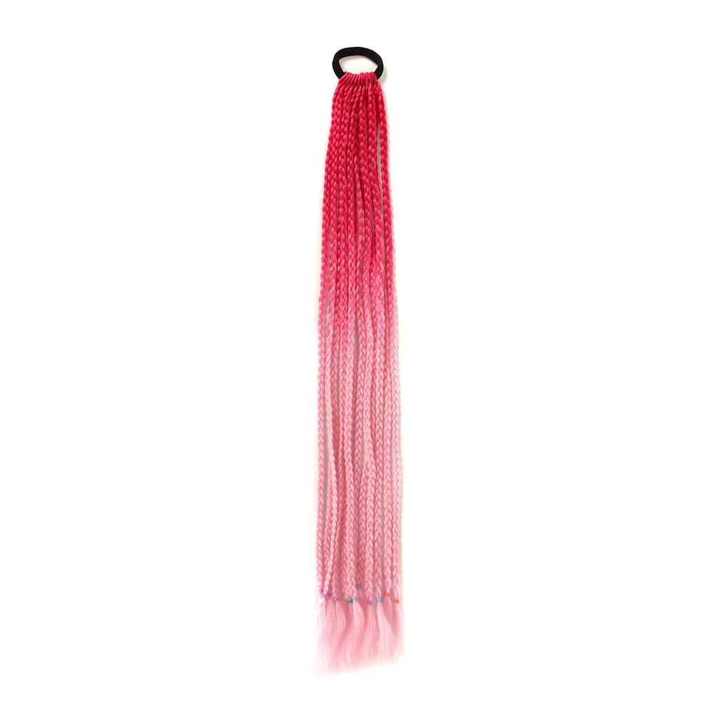 24inch Rubber Band Crochet Mixed Box Braids Plaited Ponytail Synthetic Gradient Dirty Braided Ponytail Hair Extensions for Kids
