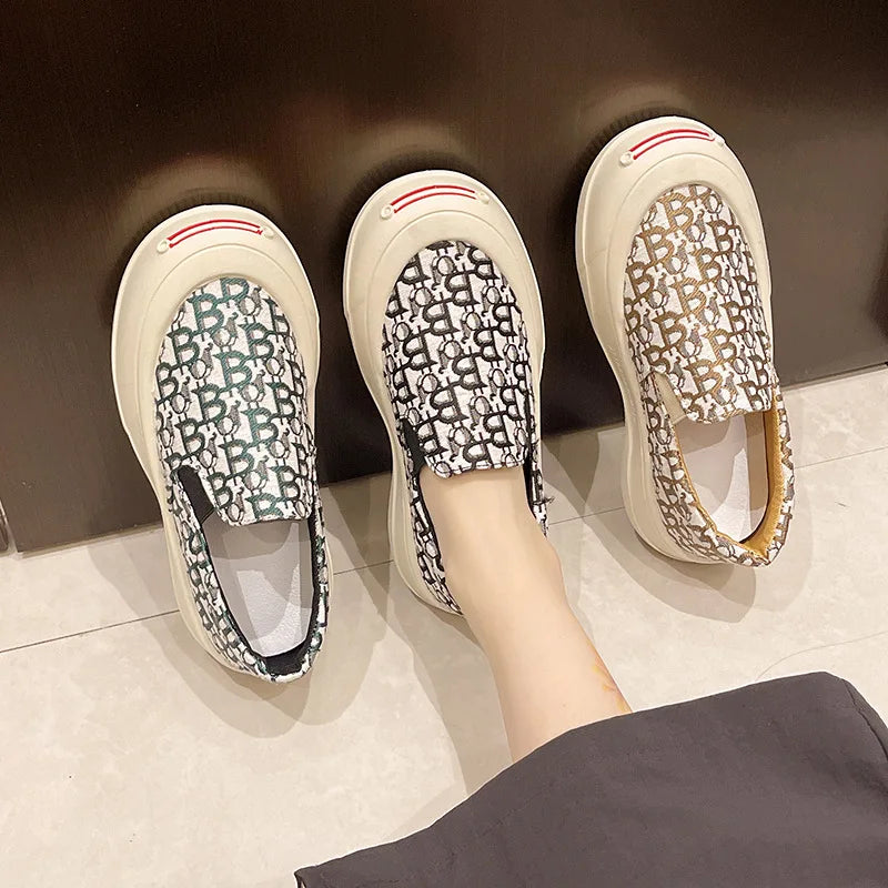 Fashion Designer Women's Platform Sneakers Casual Comfortable Ladies Flat Canvas Shoes Girls Letter Printing Slip-on Loafers