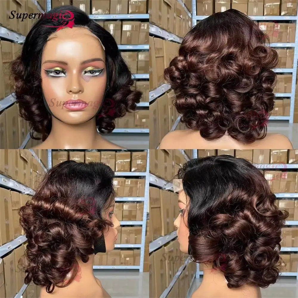 16" Loose Bouncy Curly 300 Density Glueless Lace Frontal Human Hair Wig Ready To Wear 5x5 HD Lace Wig Preplucked Hair For Woman
