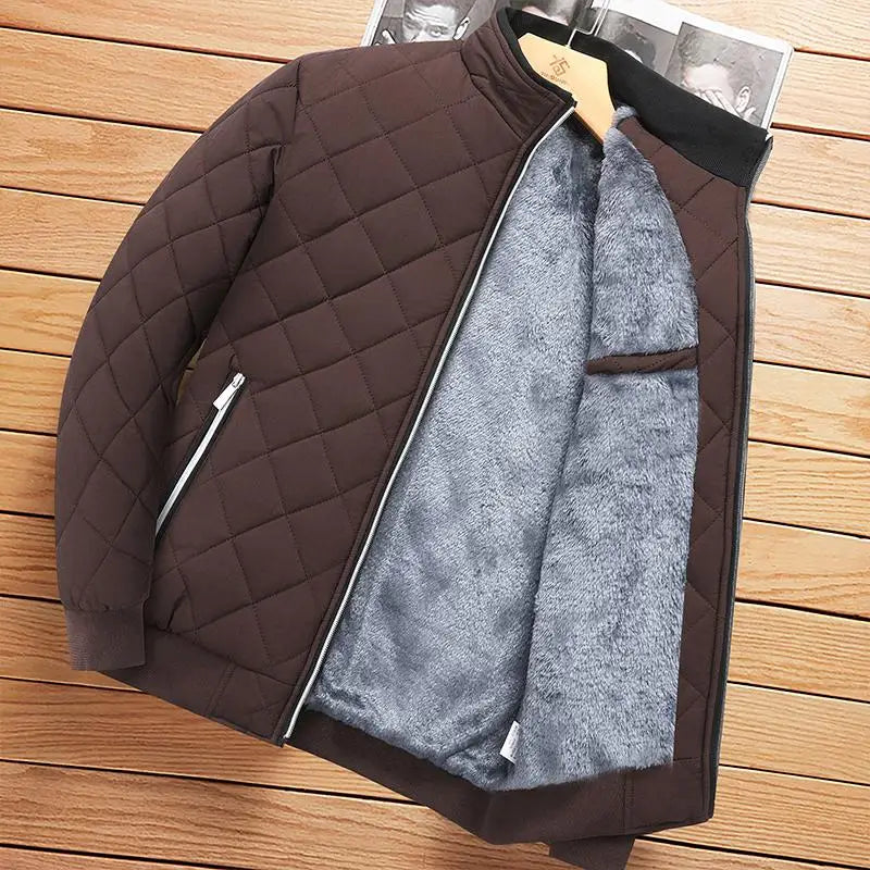 Men's Winter Jacket Stand Collar Fleece Lined Cotton Casual Fashion Warm Loose Short Style Youth Popular Polyester Fabric