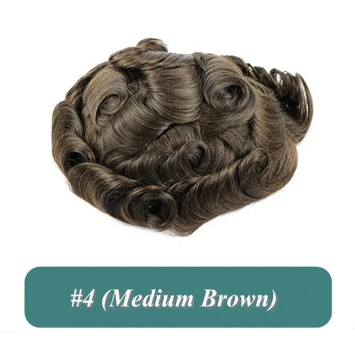 Durable Natural Hairline Human Hair Men's Toupee 26mm Curly Managable Skin Base #1 Jet Black Brown Hair Capillary Prosthesis