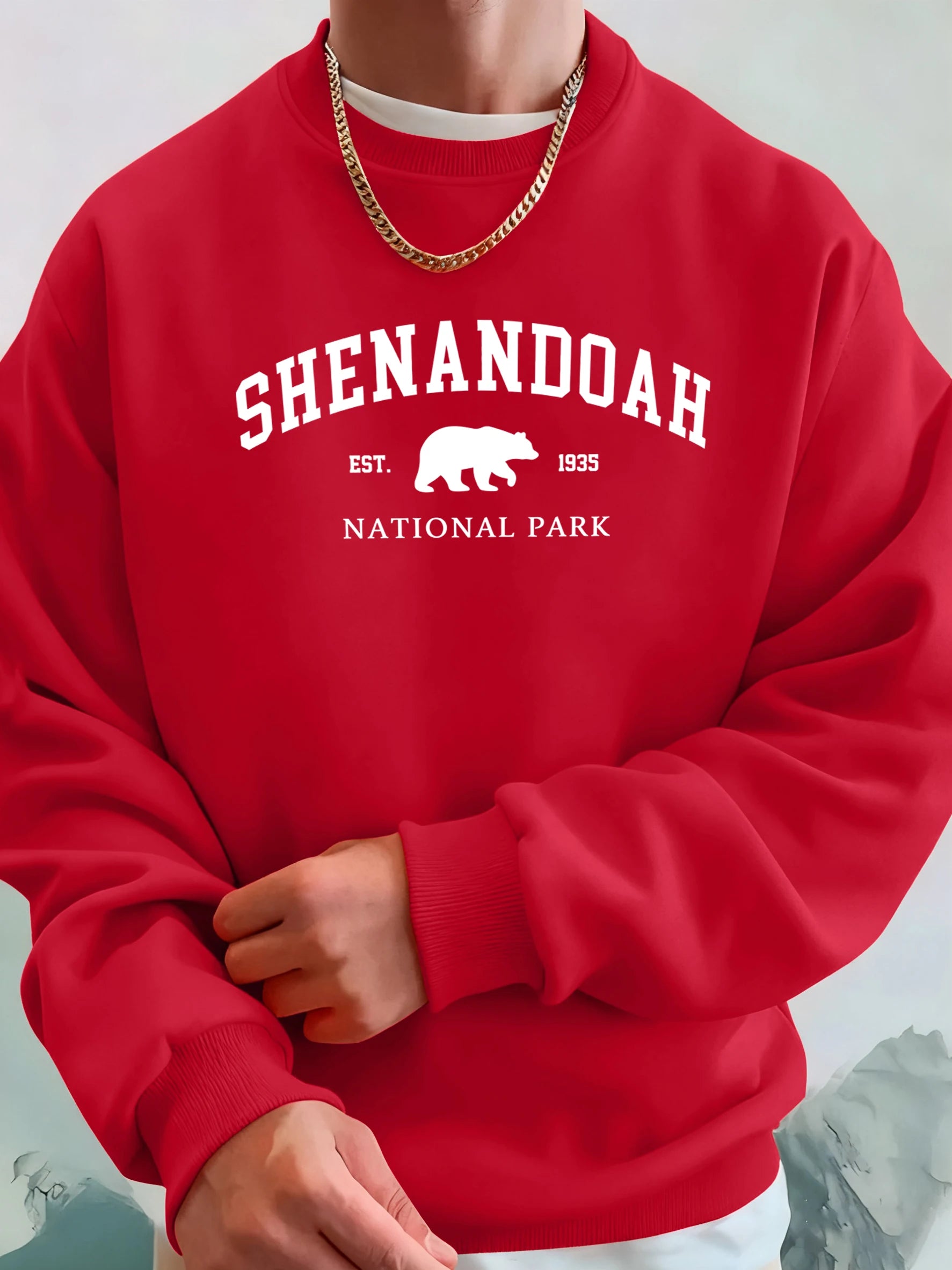 Senandah National Park Bear Prints Hoodie Men Warm Pocket Hooded Pullover Fleece Basics Sweatshirts Comfortable Sport Streetwear