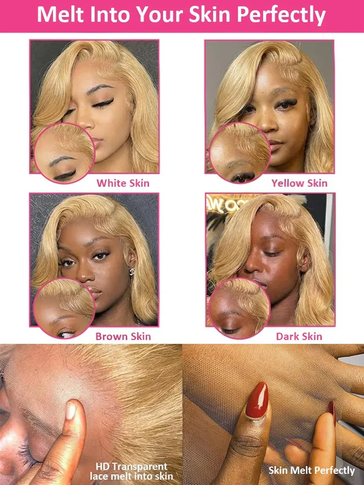 30 36inch 27 Honey Blonde Body Wave Wig Human Hair 13x6 Transparent HD Lace Frontal Wig For Women 250 Density Brazilian Wigs