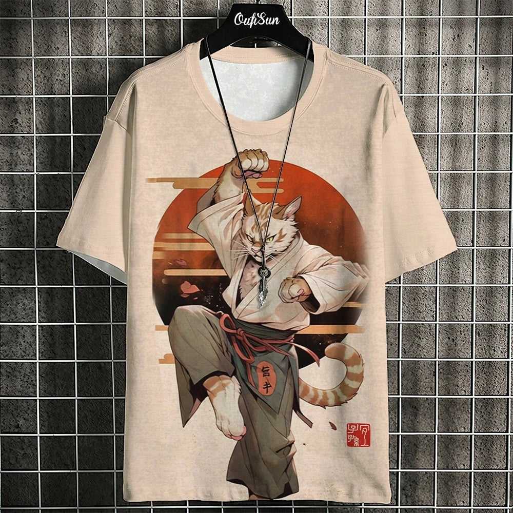 Unisex 2025 T Shirt Men Women Japanese Samurai Cat 3d Printed T Shirts For Casual Fashion Funny Shirt Top Tee Men Clothing